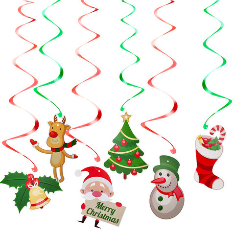 Guirnaldas colgantes de techo de papel de Navidad, guirnaldas colgantes de Santa Elk Bell Swirl Banner para fiesta de Navidad, decoración para sala de estar, hogar, 6 uds. ► Foto 1/6