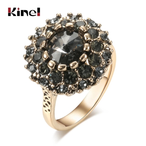 Kinel de lujo Vintage anillo antiguo oro Boho gris anillos de boda con cristal para las mujeres boda joyería Bague Femme 2022 nuevo ► Foto 1/6