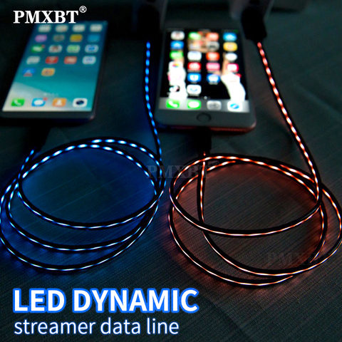 Cable de carga de iluminación inteligente para teléfono móvil, Cable de sincronización de datos luminoso con flujo USB tipo C para iPhone y Huawei, LED Micro Kable ► Foto 1/6