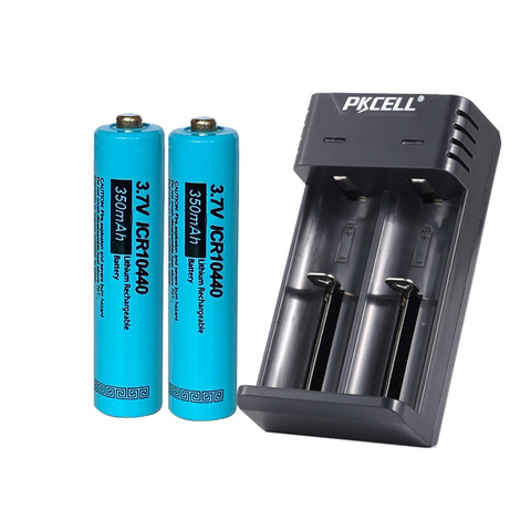 2 uds PKCELL AAA Li-ion batería recargable ICR 10440 3,7 V 350mAh botón superior y 18650 cargador de batería para pilas AA AAA ► Foto 1/4