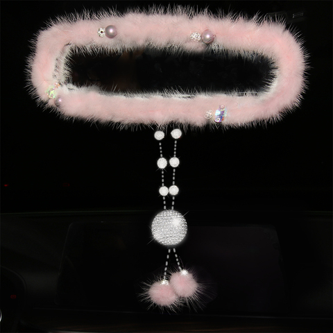 Accesorios para espejo de coche colgante para niña y mujer, decoración Interior rosa, cubierta de visión trasera para mujer, adorno ostentoso de lujo ► Foto 1/1
