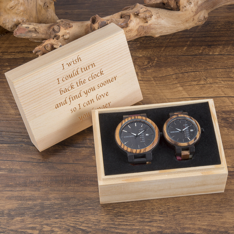 BOBO BIRD-Reloj de madera para hombre y mujer, de cuarzo, con fecha y semana, banda de madera, para parejas, regalos de aniversario, logotipo personalizado ► Foto 1/6