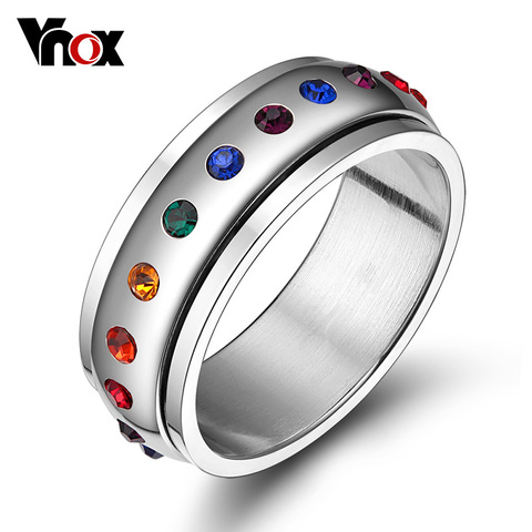 Vnox Giratoria Spinner Anillo para Las Mujeres Del Arco Iris de Cristal de Piedra de Acero Inoxidable EE. UU. Tamaño ► Foto 1/6