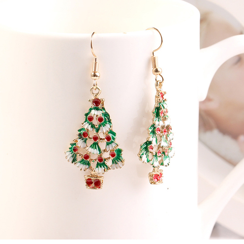 Pendientes de Navidad de aleación de Zinc para mujer, adornos para Festival, 1 par, aretes de árbol de Navidad, pendiente de Metal, regalo de moda Bisutería ► Foto 1/5