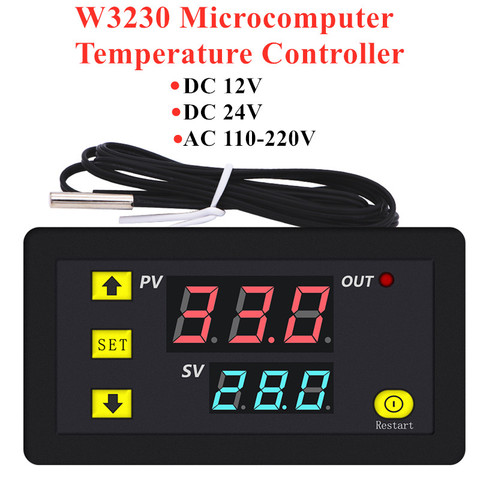 Controlador de temperatura Digital para microordenador, termostato impermeable, sonda DC12V, 24V, AC110V-220V, 20A, W3230 ► Foto 1/6
