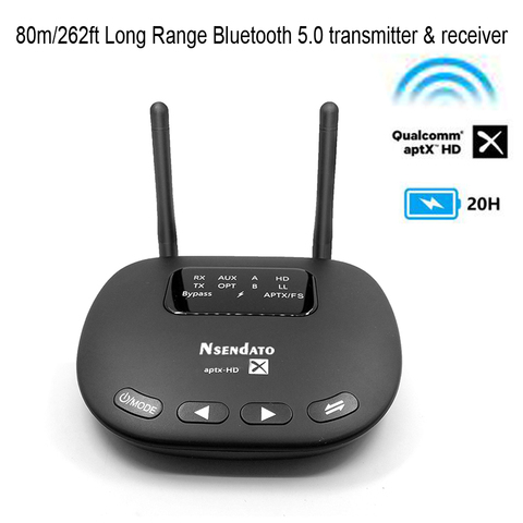 Receptor y transmisor Bluetooth 5,0 de largo alcance, adaptador óptico inalámbrico 3 en 1, AUX, aptX HD, APTX, baja latencia para TV Home, 262 pies/80m ► Foto 1/6