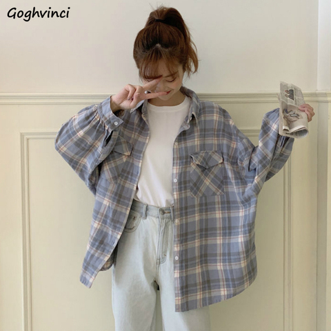 Camisas a cuadros mujeres de manga larga para verano, prendas de vestir a prueba de sol, blusas sencillas que combinan con todo, estilo coreano ► Foto 1/6
