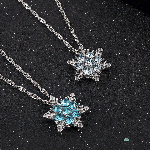 Encanto Vintage señora cristal azul copo de nieve circonio flor plata collares y colgantes joyería regalo para mujeres niñas al por mayor ► Foto 1/6