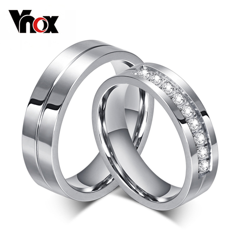 Vnox CZ Anillos de Compromiso de banda de boda para parejas mujeres hombres 316l Acero inoxidable amantes personalizado regalo de aniversario ► Foto 1/6