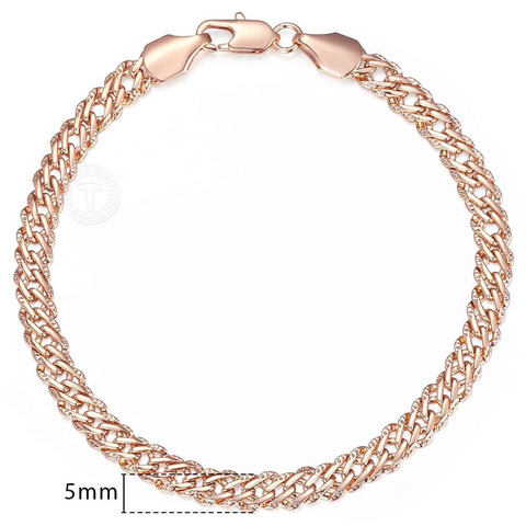 Bismark-Pulseras con tejido trenzado martillado para mujer, brazaletes cubanos de 4/5mm, Color oro rosa 585, joyería, cadena de eslabones LCB04 ► Foto 1/6