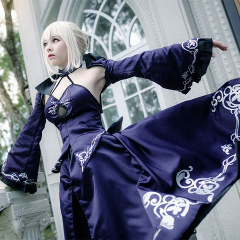 Disfraz de Cosplay de FGO Zero FGO para mujer, vestido gótico de Lolita con sable de Noche del destino, Alter Pendragón Arturia, color negro ► Foto 1/6