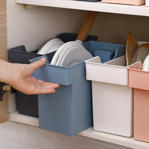 Caja de plástico para almacenamiento de hogar, organizador para accesorios de cocina, cesta de almacenamiento de cocina, caja de almacenamiento/estante ahorrador de espacio, estante de baño ► Foto 1/6