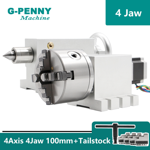 Motor paso A paso Nema23 de 4 mandíbulas de 100mm, 4 ejes, reductor de caja de cambios armónica sin gas, eje A + contrapunto para máquina de carpintería CNC ► Foto 1/6