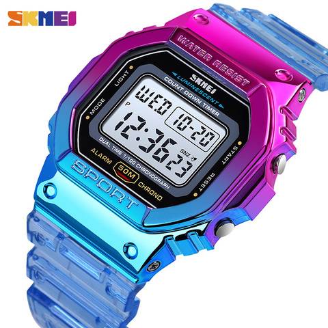 SKMEI-relojes a la moda para chicas, estuche galvanizado, Correa transparente, de pulsera Digital, a prueba de golpes, 1622 ► Foto 1/6