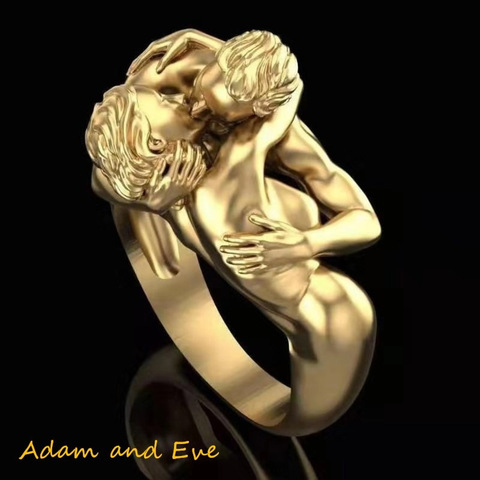 Anillos de boda de oro Vintage de Adán y Eva Kiss para mujer, banda de boda, anillo de compromiso, regalos de enamorados, joyería para mujer ► Foto 1/3