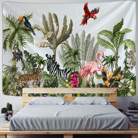 Tapiz de animales y pájaros, tapiz colgante de pared planta Tropical impresa psicodélica Hippie, tapices para decoración del hogar, chal, manta ► Foto 1/6