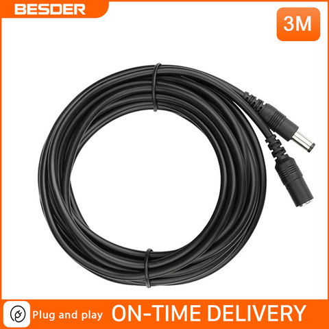 BESDER-Cable de extensión de alimentación CC, conector Jack de 3 metros/10 pies a enchufe macho de 5,5mm x 2,1mm para cámara CCTV, Cable de extensión de 12 voltios ► Foto 1/5