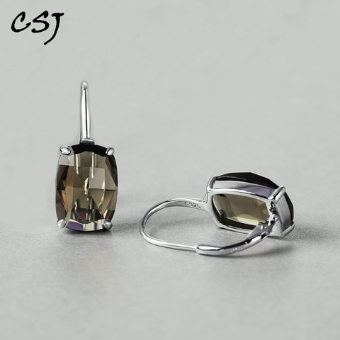 CSJ-pendientes de cuarzo Natural ahumado para mujer, de Plata de Ley 925, amatista verde, caja de regalo para fiestas ► Foto 1/6