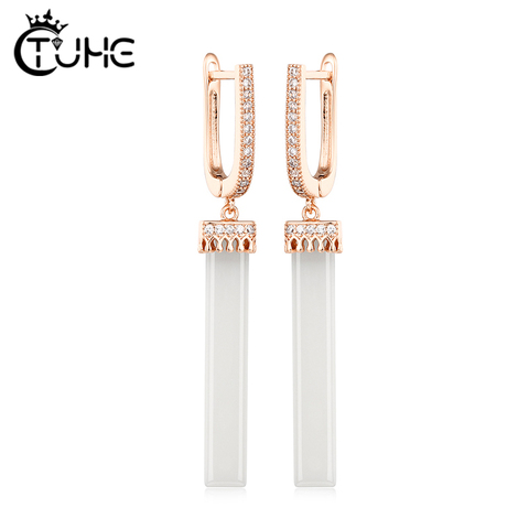 Nuevos pendientes de cerámica para mujer, hipérbole, acero inoxidable, oro rosa, Bohemia geométrica, negro, blanco, cerámica, cristal, joyería de moda ► Foto 1/6