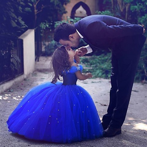 VOGUEON-Disfraz de princesa de Cenicienta para niña, vestido de baile para desfile, vestido de tul con cuentas y hombros descubiertos, ropa para Halloween y cumpleaños ► Foto 1/6