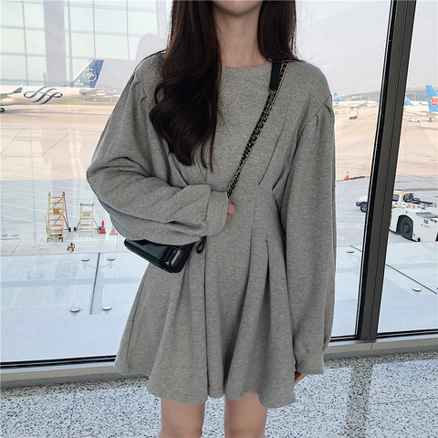 Vestido ajustado de estilo coreano para mujer, Vestido de manga larga con pliegues a la moda, para estudiantes, novedad de otoño, envío gratis ► Foto 1/6