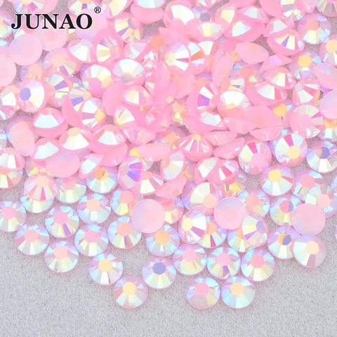 JUNAO 4 5 6mm jalea Rosa AB Flatback ronda Rhinestone Glittler resina piedras de imitación calcomanías para arte de uñas decoración pegamento en el cristal ► Foto 1/6