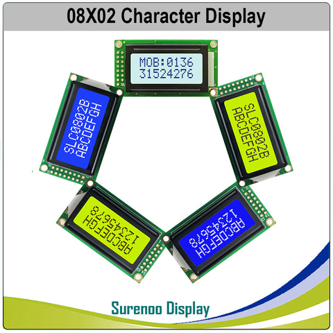 Módulo LCD de 58x32MM, 8x2, 0802x2 caracteres, pantalla LCM con retroiluminado verde amarillo o azul ► Foto 1/6