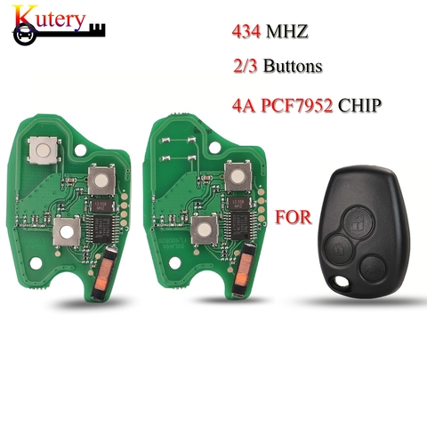 Kutery-placa de circuito de llave de coche remota, para protector antipolvo para Renault, Modus, Clio 3, Twingo, DACIA, Logan, 2/3 botones, 434MHz, 4A, Chip PCF7952 ► Foto 1/6