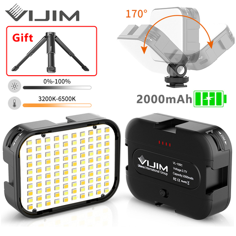 VIJIM VL100C 170 ° ajustable luz LED para vídeo con trípode y 3 zapata fría extender cámara iluminación Vlog llenar de luz de la lámpara ► Foto 1/6