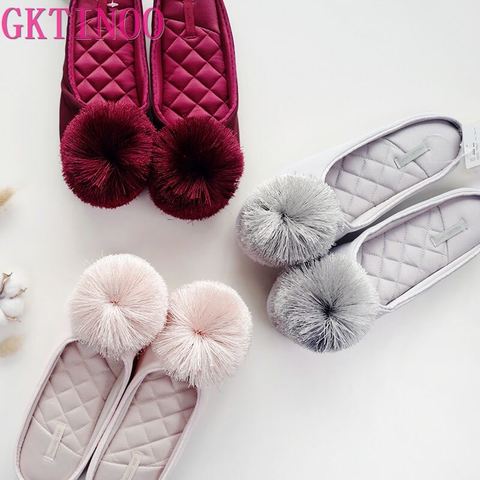 GKTINOO Otoño Invierno mujeres Zapatillas de casa antideslizante zapatos de interior casa linda deslizamiento en chanclas planas señoras Zapatillas de piel ► Foto 1/6