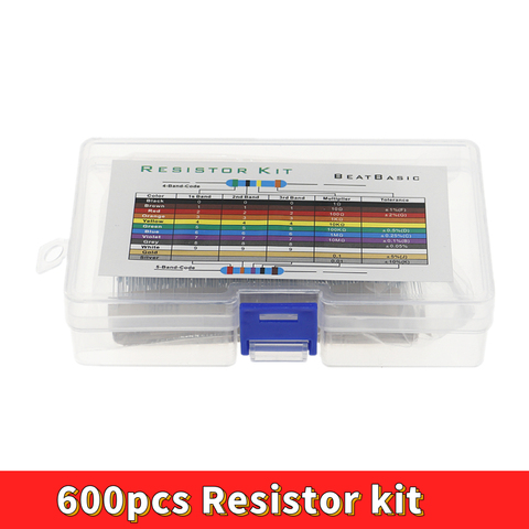 Paquete de resistencias de película metálica, kit de resistencias de película de Metal diy, resistencia de anillo de colores (10 Ohmios ~ 1 M ohm), 30 valores * 20 Uds., 600 1% W, lote de 1/4 Uds. ► Foto 1/6