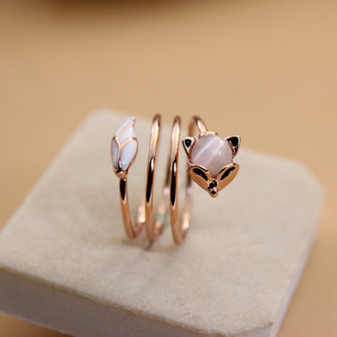 Anillos creativos de oro rosa de zorro para mujer, joyería de lujo femenina, anillo de ópalo, joyería para fiesta y boda ► Foto 1/6