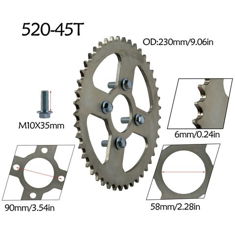 520 45T trasera del piñón de cadena 58mm para Honda, Kawasaki Yamaha Ducati de la motocicleta ATV Quad pozo de la bici de la suciedad Buggy ► Foto 1/4