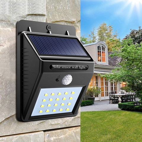 Luces solares LED a prueba de agua, luz de pared con Sensor de movimiento, lámpara de patio de jardín exterior ► Foto 1/6