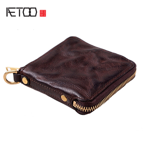 AETOO-cartera de cuero hecha a mano para hombre, billetera corta de cuero suave con cremallera, Retro, juvenil, Clip para dinero ► Foto 1/1