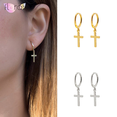 Pendientes de aro minimalistas de Plata de Ley 925 para mujer, aretes dorados/plateados cruzados/X, con abalorio cruzado, aros de oro pequeño A3 ► Foto 1/6