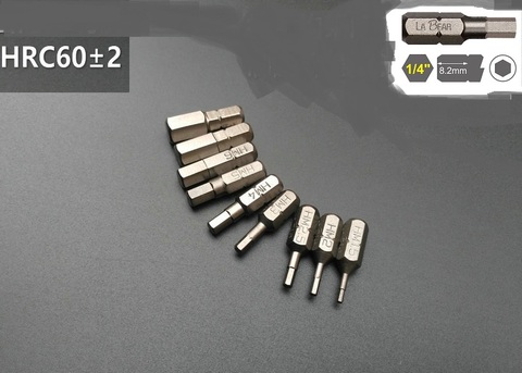 Nuevo 9 tipos H1.5-8MM métrica puntas de destornillador hexagonal L25mm magnético S2 de acero de 1/4 
