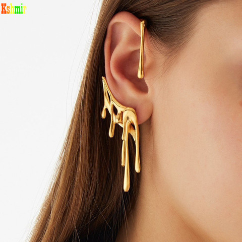 Kshmir 2022 nuevo Punk metal dorado gota cera irregular lava pendiente de metal hebilla pendientes adecuado para mujer joyería regalos ► Foto 1/6