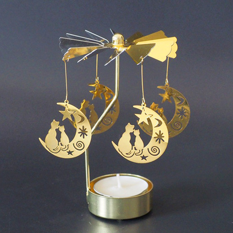 Candelabros de oro plateado rotación romántica carrusel giratorio Luz de té portavelas cena boda Bar fiesta ► Foto 1/6