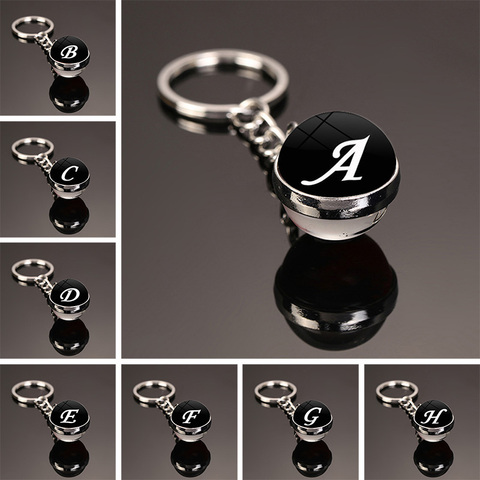 Llavero con colgante de bola de cristal para mujer y hombre, cadena con letra personalizada con inicial delicada, accesorios de joyería para regalo ► Foto 1/6