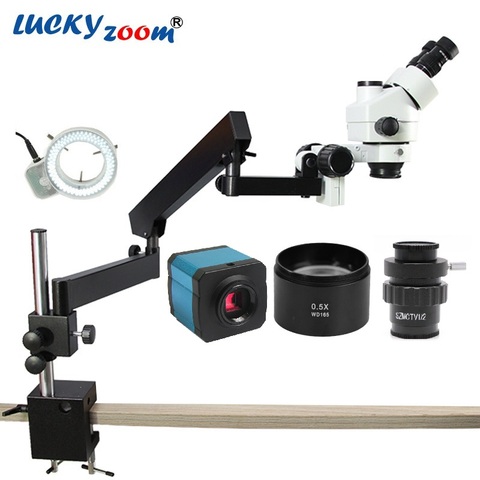 Simul-focal-Microscopio estéreo Trinocular, brazo articulado Flexible, estéreo, cámara de 14MP, Trinocular ► Foto 1/6