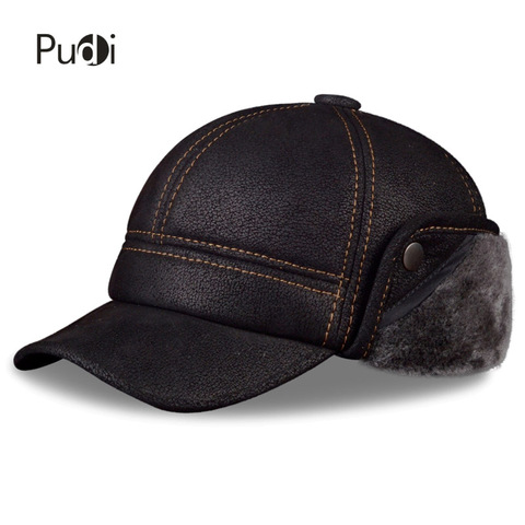 Pudi-gorras de béisbol de piel auténtica para hombre, gorros de piel sintética, cálido, con orejas, sombrero abatible, color negro, marrón, camel HL083 ► Foto 1/6