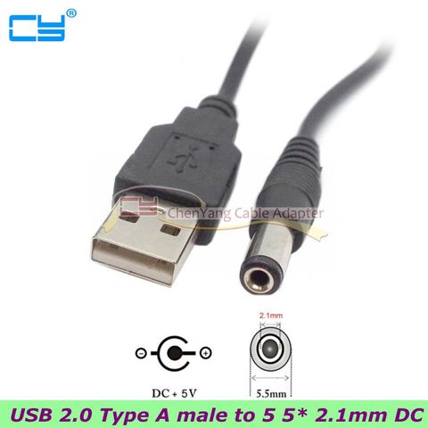 Conector USB 2,0 tipo A macho A 5 5mm DC, Conector de barril de 5V, Cable 80cm, negro, recto, ángulo recto ► Foto 1/4