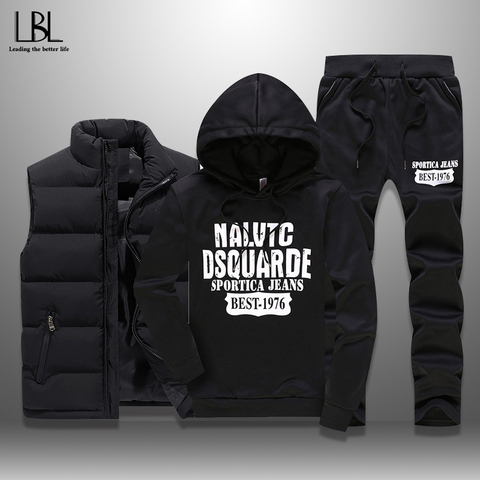 Chándales de invierno para hombre, ropa deportiva informal, sudaderas, conjunto para hombres, chaleco cálido de 3 piezas, pantalones de chándal, Sudadera con capucha con letras estampadas de talla grande 5XL ► Foto 1/6