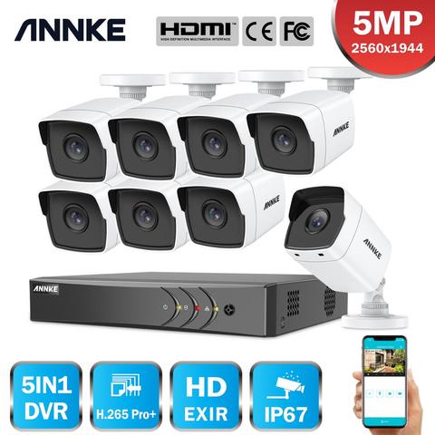 ANNKE-sistema de cámaras de seguridad 5 en 1 Ultra HD, 8 canales, 5MP Lite, H.265 + con 8 Uds., bala de 5MP, impermeable, Kit de vigilancia en exterior ► Foto 1/6