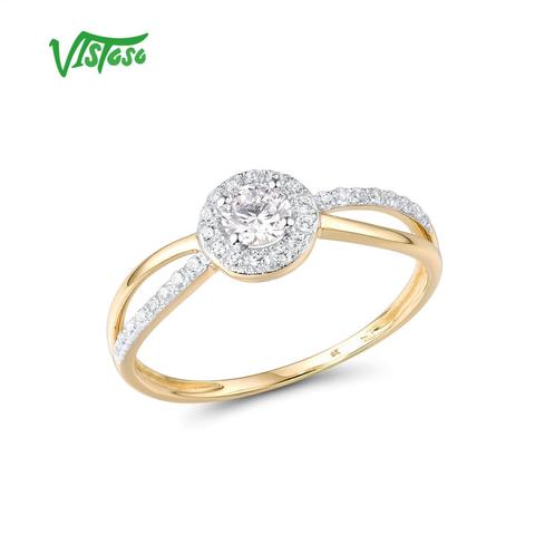 VISTOSO-anillo de oro amarillo 375 y Circonia cúbica para mujer, sortija de compromiso, oro de 9 quilates, 9K, color blanco brillante, joyería fina de aniversario ► Foto 1/6