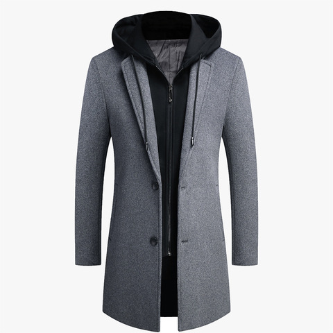 Abrigo de lana con capucha extraíble para hombre, Chaqueta larga gruesa y cálida de marca, informal, a la moda, novedad de invierno, 2022 ► Foto 1/6