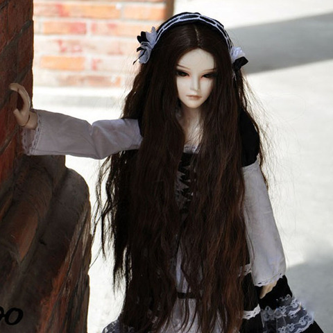 1/3 1/4 1/6 1/8 nueva llegada muñeca BJD SD Peluca de alambre de alta temperatura café oscuro largo hermoso ondulado para peluca de pelo BJD ► Foto 1/3