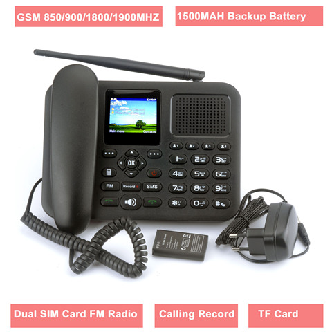 GSM teléfono fijo inalámbrico con pantalla LCD en color tarjeta SIM Dual a disco FM Radio MP3 Multi idioma IMEI Editable ► Foto 1/6