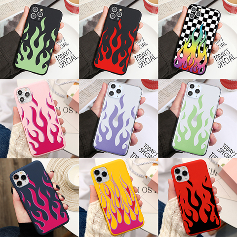 Funda de silicona con diseño de fuego para iPhone, funda a la moda ajustada con diseño de llamas rojas para iPhone 11, 12 Pro, XS, Max, XR, X, 7, 8, 6S Plus, 5S, 5 SE, 2022 ► Foto 1/6